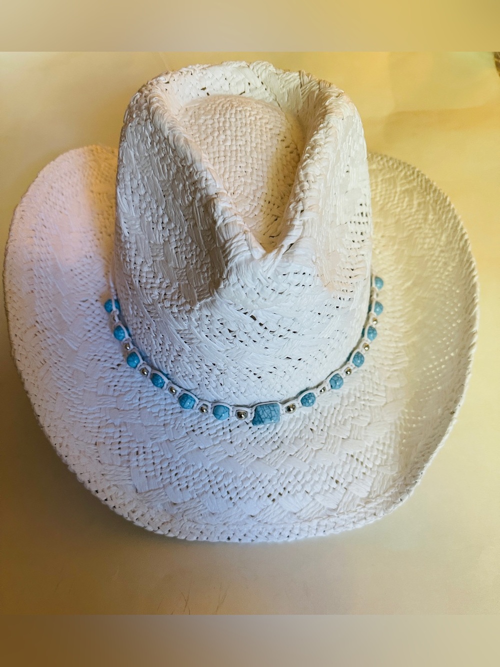 Peter Grimm Hat  Western Cowgirl Straw Cowboy Hat for Women Faux Turquoise beads